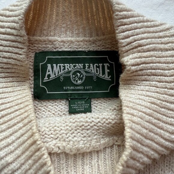 American Eagle Beige Mock Neck Sweater Large 55% Cotton 25% Polyester Ribbed Cuf - Picture 5 of 8